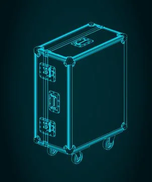 Rolling road case for stage equipment isometric blueprint Stock Illustration