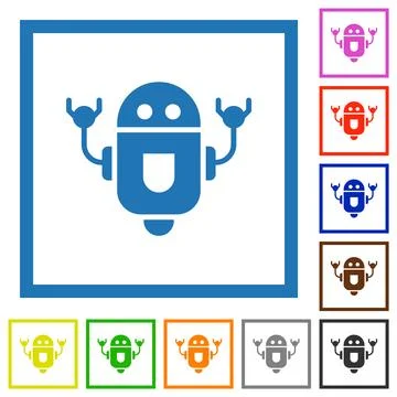 Rolling robot flat framed icons 库存插图