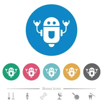 Rolling robot flat round icons Stock Illustration