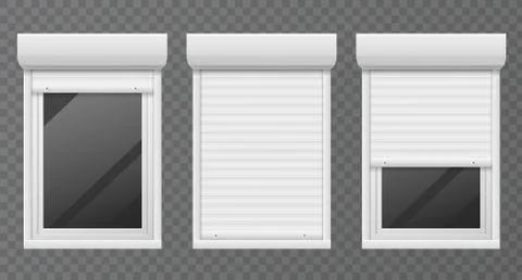 Rolling shutters. Windows roller blind metal frame, white jalousie, facade house Stock Illustration