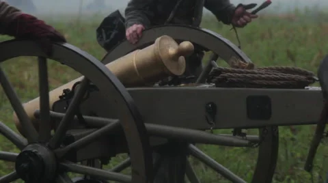 Rolling a six pound cannon into position, Civil War scenes Stock Footage 39983603