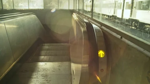 Rolling Stairs Going Down to the Subway Station in Lisbon Video stock 216186580
