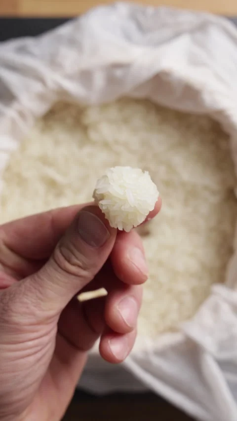 Rolling Sticky Rice Ball By Hand Vertical Close Up Vidéo 335038274