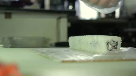 Rolling up the sushi roll with cheese, close up view Stock Footage 41949994
