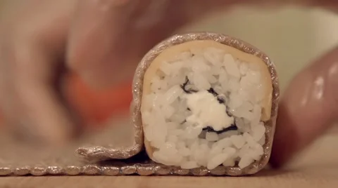 Rolling the sushi in slow motion Stock Footage 67857394