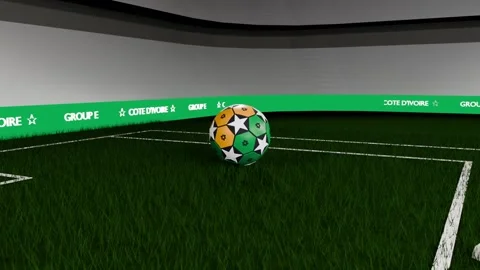 Rolling from top-left, patterned ball rotating and settling inside box with COTE Stock Footage 333286198