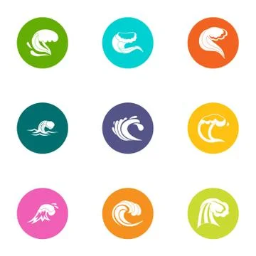 Rolling wave icons set, flat style Illustrazione stock