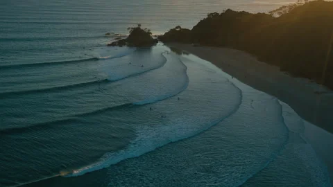 Rolling Waves Along Byron Bay Coast at Dawn Stock Footage 327845724