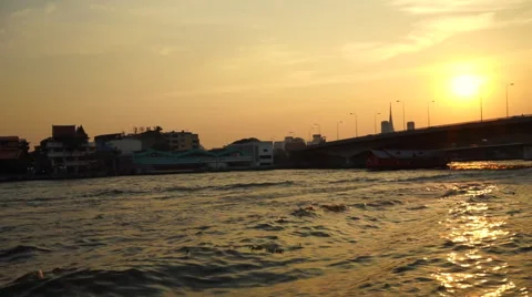 Rolling Waves Over Bangkok River Sunset Stock Footage 48810772