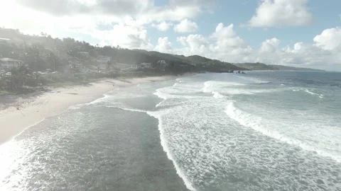 Rolling Waves on Sandy Beach in Barbados FPV Drone Footage 2 Stock Footage 172301559