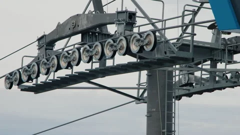 Rolling wheels mechanism of the cableway system Stock Footage 266397994