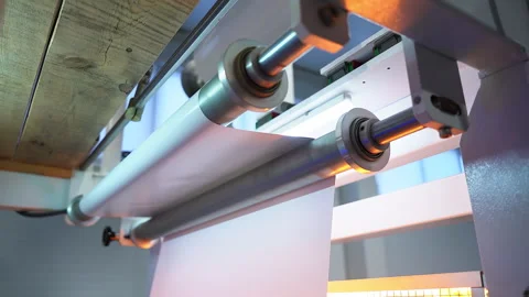 Rolling white plastic foil essential step in producing windowsills Stock Footage 304428030