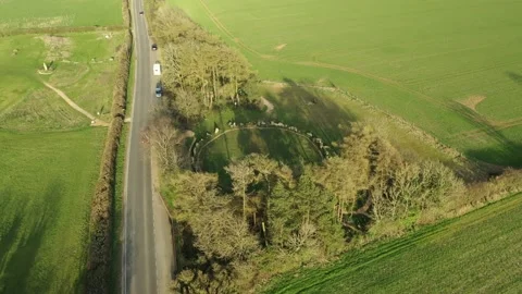 Rollright Stone Circle Drone Circling with King Stone, Oxfordshire, UK, 4K Stock Footage 172507336