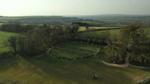 Rollright Stone Circle Drone Circling Sunset, Oxfordshire, UK, Neolithic 4K Stock Footage 172507340