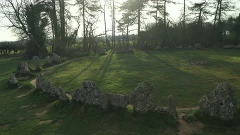 Rollright Stone Circle Drone Clip L to R, Oxfordshire, UK, Neolithic 4K Stock Footage 172507299
