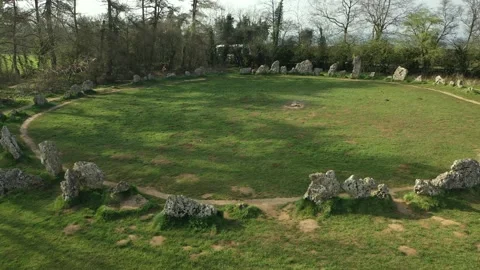 Rollright Stone Circle Drone Clip Circling, Oxfordshire, UK, Neolithic 4K Stock Footage 172507316