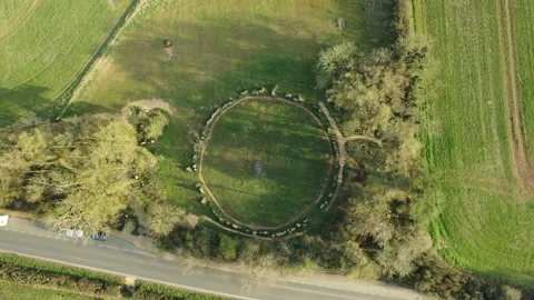 Rollright Stone Circle Drone Descending Spiral Clip, Oxfordshire, UK, 4K Stock Footage 172507260