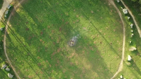 Rollright Stone Circle Drone Overhead Rising Clip, Oxfordshire, UK, Neolithic 4K Stock Footage 172507272