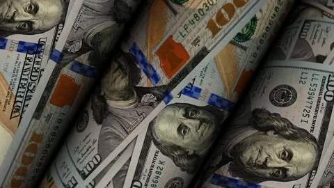 Rolls of 100 Dollar Bills, Exclusive, Money, Business Background, Banknotes Stock Footage 300669477