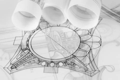 Rolls of architecture blueprints Stock Photos