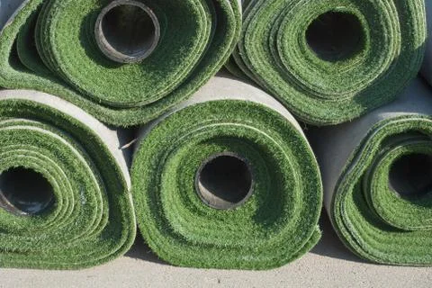 Rolls of artificial grass Stock Photos