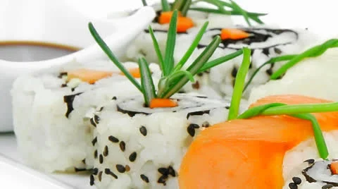 Rolls with Avocado and Salmon 스톡 동영상 24956985