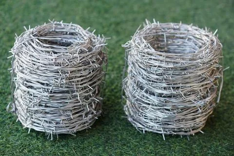 Rolls of barbed wire. Stock Photos