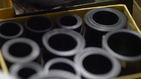 Rolls Of Black And White Negative Film Stock Footage 92927663