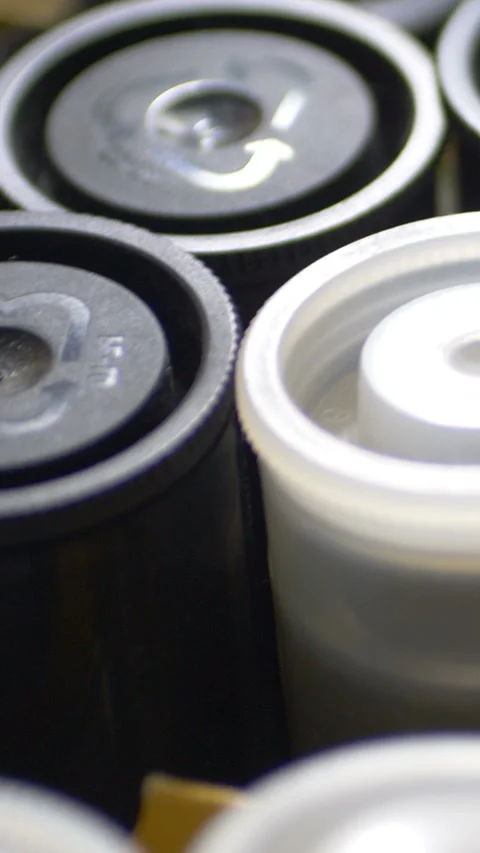 Rolls Of Black And White Negative Film  vertical video Stock Footage 255805822