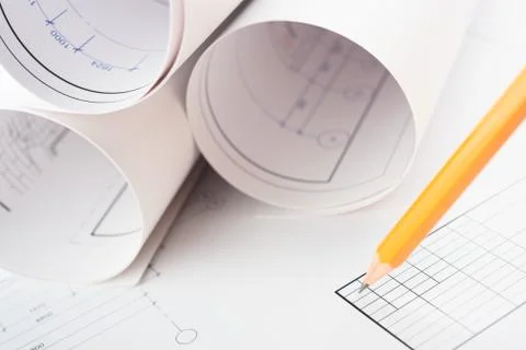 Rolls of blueprints Foto stock