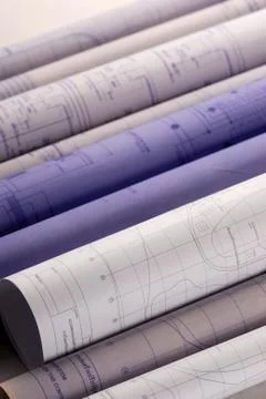 Rolls of blueprints Stock Photos