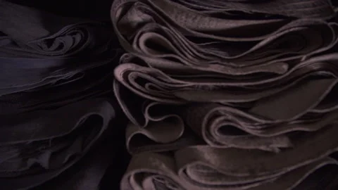 Rolls Of Brown Genuine Leather. Stock Footage 266128035
