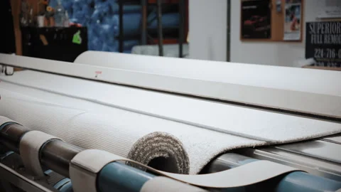 Rolls of carpet in a store warehouse. Carpet rolls stacked at store Video stock 274096140