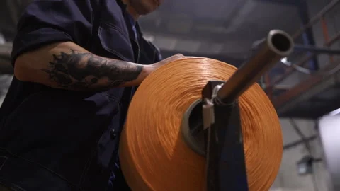 Rolls of colored thread. Polypropylene fiber Stock Footage 144511008