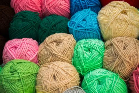 Rolls of colotful wool thread Stock Photos