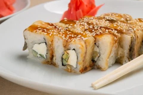 Rolls with eel Stock Photos