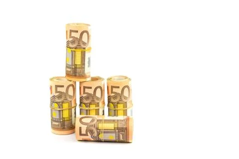 Rolls of euro notes isolated on white background Stock Photos