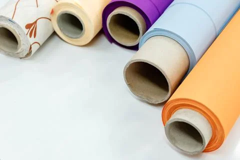 Rolls of fabric for roller blinds are in production Fotos de archivo