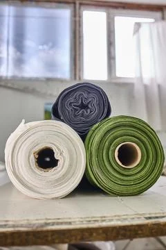 Rolls of Fabric in a Textile Workshop Stock Photos