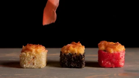 Rolls with fish and sauce. Stock Footage 137940878