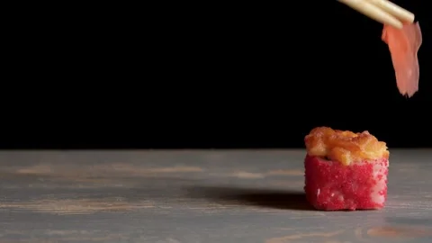 Rolls with fish and sauce. Stock Footage 137941145