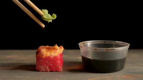 Rolls with fish and sauce. Stock Footage 137941195
