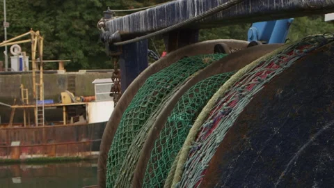 Rolls of fishing nets closeup Vidéo 144293758