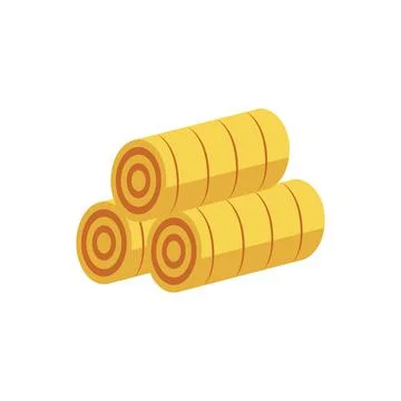 Rolls of hay, stacked of round bales with yellow straw on agriculture farm. Stock Illustration