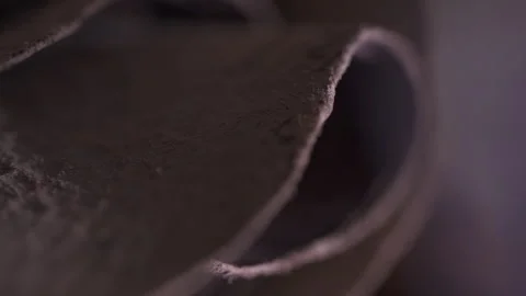 Rolls of leather in a factory. Leather Storage Stock Footage 266128889