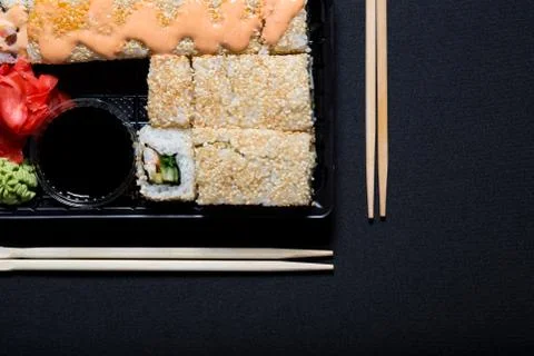 Rolls in pllastic box with coopy space Stock Photos