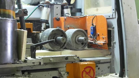Rolls of polishing machine rotate to process wooden board Stock Footage 140840854