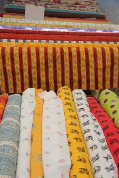 Rolls of provencal textile Foto stock