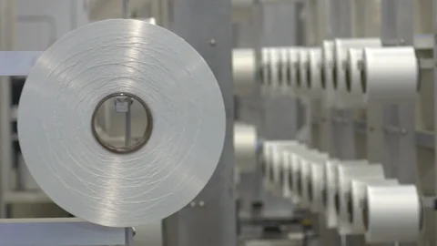 Rolls of recycled plastic threads Stock Footage 93531237