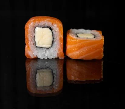 The rolls with reflection on black background Foto stock